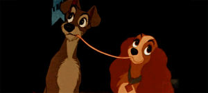 heart,kiss,dog,pasta,live,kissing,forever alone,love,disney,cute,disney movies,sweet,ciao,dogs,childhood,inspire,perfect,memories,italy,lady and the tramp,disney classic,true loves kiss,cuccioli,inspire kiss