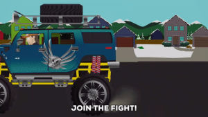 south park,fed up,summon,call out,join fight,car zooms by houses