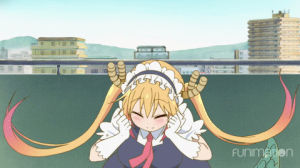 dragon maid,deadpan,anime,excited,jump,f m l