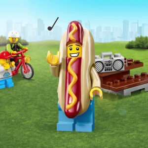 lego,hot dog,music,dancing,summer,weekend,bbq,lego hot dog guy,fall