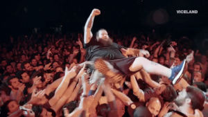 action bronson,surf,crowd surfing,crowd surf,scream,stage,crowd,viceland,fuck thats delicious