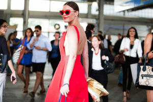 dress,nyc,fashion week,red dress,glamour street style
