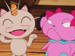 anime,pokemon,meowth,s03e08,checking out,snubbull,for real though