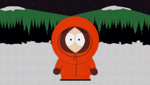 kenny mccormick,walking away,snow,forest,blinking,mountains,turning around