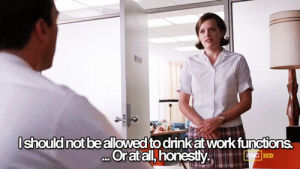 holiday party,funny gif,holiday,drinking,work,tv,office,drunk,mad men,peggy olsen