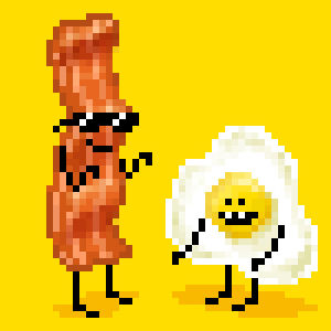 bacon,good morning,goodmorning,pixel art,egg,16 bit,breakfast,morning,dance,dancing,80s,retro,pixels,dennys,justin gammon,justin gammon