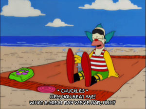 family,happy,season 12,laughing,episode 3,beach,krusty the clown,12x03