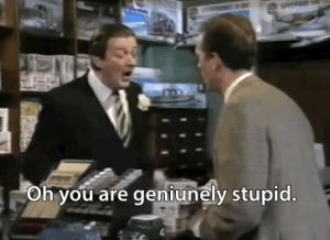 stephen fry,a bit of fry and laurie,sorry,hugh laurie,oh you are geniunely stupid,i do apologise