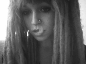 ugly,girl,bw,fat,cigarettes,septum piercing,smoke trick