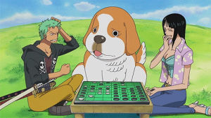 zorobin,roronoa zoro,shipping,anime,animation,dog,laughing,manga,green,damn,sword,drop,zoro,nico robin,pair,zorro,oda,shogi