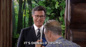 spit take,election 2016,politics,stephen colbert,omg,jon stewart,donald trump,surprised,the late show with stephen colbert