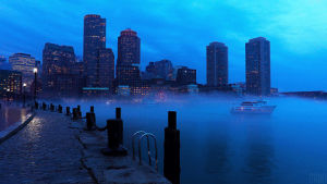cinemagraph,boston,evening,harbour,misty