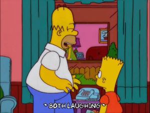 laughing,homer simpson,bart simpson,episode 5,scared,homer,season 13,worried,13x05
