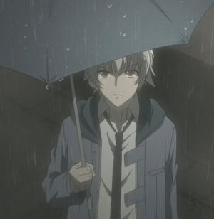 anime boy,mirai nikki,aru akise,umbrella,future diary,the future diary,white hair