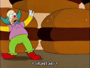 season 6,episode 15,krusty the clown,6x15,flips,cartwheel,giant hamburger
