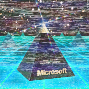 microsoft,vhs,pyramid,vaporwave,glitch art,glow,grid,pixel8or