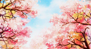 flowers,trees,spring time,anime