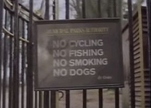 bicycle,dog,sign,fishing,rules,rejected,no dogs allowed