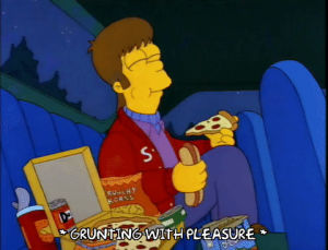 pleasure,homer simpson,season 3,pizza,eating,episode 22,yum,grunting,3x22