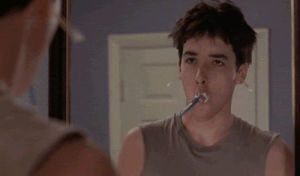 bored,young,toothpaste,john cusack,toothbrush