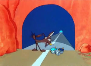 coyote,drive,painting,fiat,wile,wtfcars,tunnel,smack,reallife,car wrecks,car toons