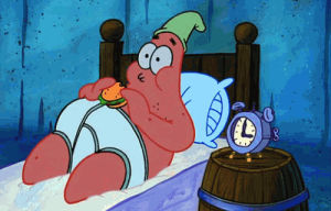hungry,sponge bob,patrick star,cheeseburger,eating,spongebob squarepants,bed,spongebob,eating in bed,cartoons comics
