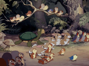snow white and the seven dwarfs,rabbit,animation,reaction,disney,vintage,cartoon,yes,bird,reaction s,turtle,snow white,1930s,nod,nodding,1937