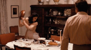 the godfather,tantrum,connie corleone,movie,angry,breaking,godfather,talia shire