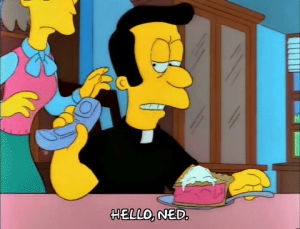 reverend lovejoy,helen lovejoy,season 3,sad,episode 16,phone,priest,3x16,distraught