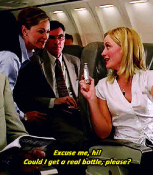 airplane,plane,flying,friends,drinking,amy poehler,college,hi,stop it,excuse me