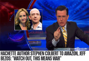 comedy central,television,celebs,stephen colbert,books,business,amazon,this means war,pw,hachette