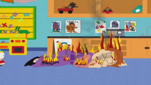 teacher,classroom,woman on fire,fire,eric cartman