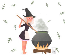 cooking,witch,cute,illustration,garden witch