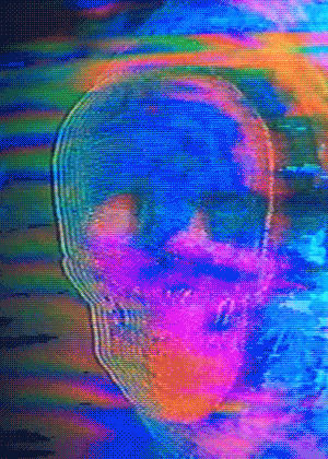 neon,skull,retro,vhs,glitch,trippy,psychedelic,analog,the current sea,sarah zucker,thecurrentseala,brian griffith,artist