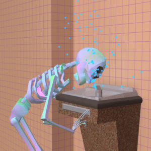 skeleton,drinking fountain,water