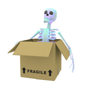 skeleton,fragile,cardboard box