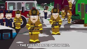 eric cartman,excited,fireman,arson