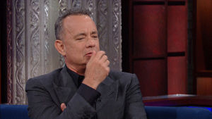 hmm,stephen colbert,thinking,think,late show,tom hanks,um,cant put my finger on it