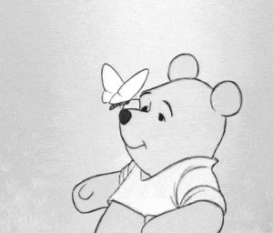 butterfly,pooh bear,black and white,vintage,winnie the pooh