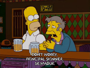 drinking,sad,homer simpson,episode 17,upset,season 15,drunk,principal skinner,15x17,bar advice,comfot