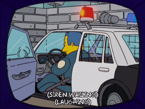 police car,episode 19,laughing,season 15,chief wiggum,giggling,15x19,lights on