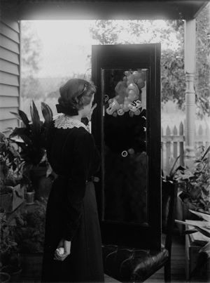 mirror,black and white,woman,trove