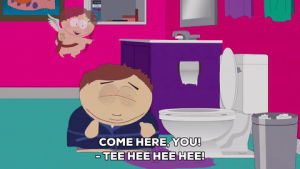 cupid,eric cartman,excited,bathroom