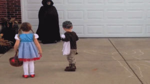 trick or treat,no thank you,funny,reaction,halloween,kids,adorable,afv,costumes,dorothy,no thanks,2spooky4me