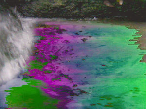 waterfall,pond,glitch,trippy,water,psychedelic,rainbow,the current sea,sarah zucker,brian griffith,thecurrentseala,cyberdelic,los angeles artist