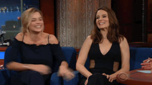 laughing,margot robbie,tina fey,the late show with stephen colbert,late show with stephen colbert,colbert late show
