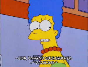 season 6,bart simpson,marge simpson,lisa simpson,angry,episode 24,speaking,6x24,chuckling,fallen over,cackle