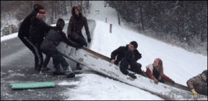canoe,sledding,snow,winter,lake,pond,sled