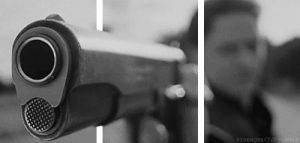 movies,film,black and white,3d,angry,gun,shoot,james mcavoy,barrel,weapon,closeup