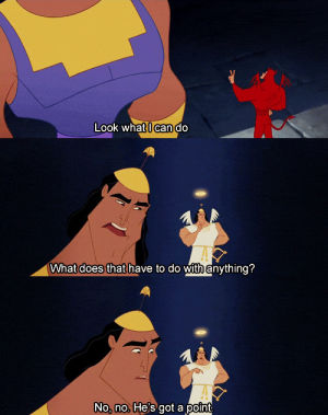 the emperors new groove,conscience,angel,devil,decisions,handstand,kuzco,kronk,show off